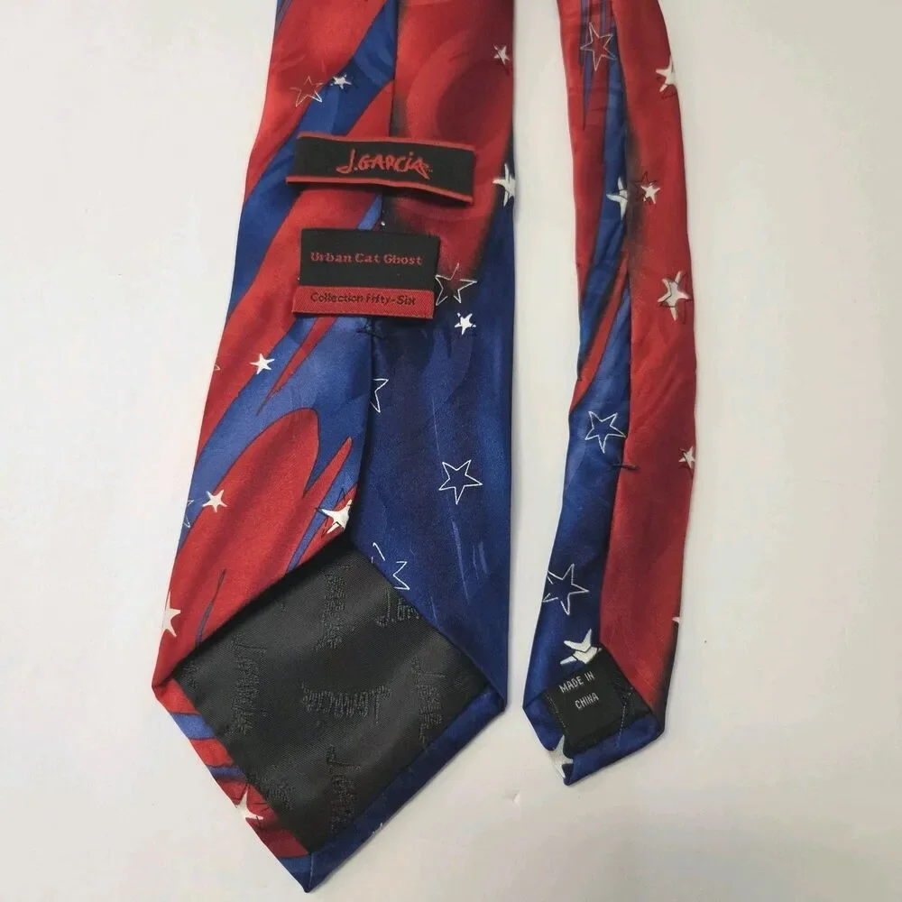 Jerry Garcia Silk Tie Urban Cat Ghost Collection 56 Patriotic USA Stars Striped